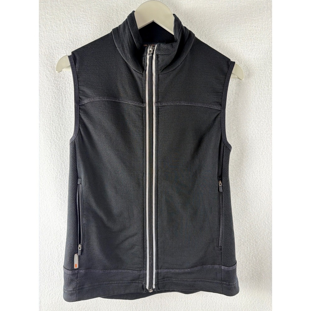Icebreaker EXP Womens Black 100% Merino Wool Full Zip Vest Mock Neck Size S
